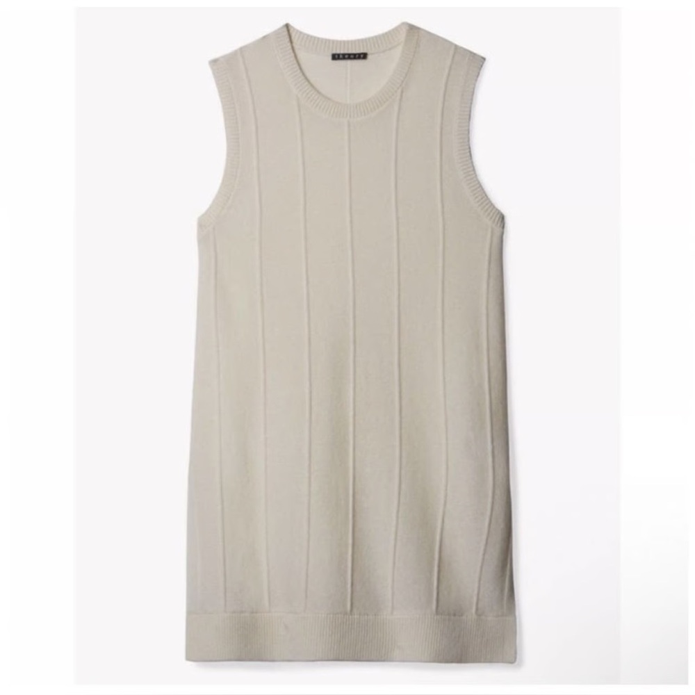 THEORY Meenaly Cashmere Sleeveless Off White Ivory Sweater Top- size Petite